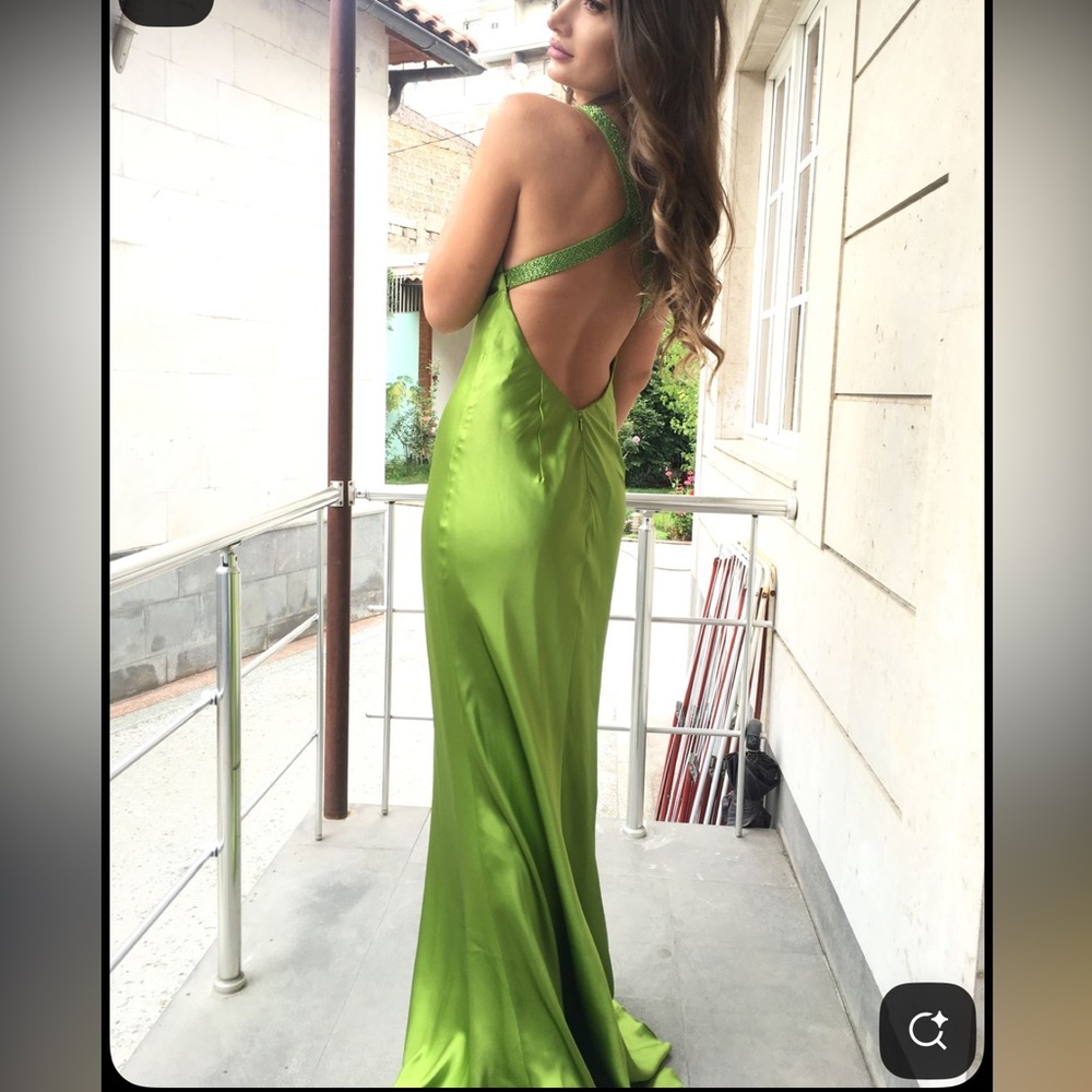 Vibrant Green Satin Maxi Dress